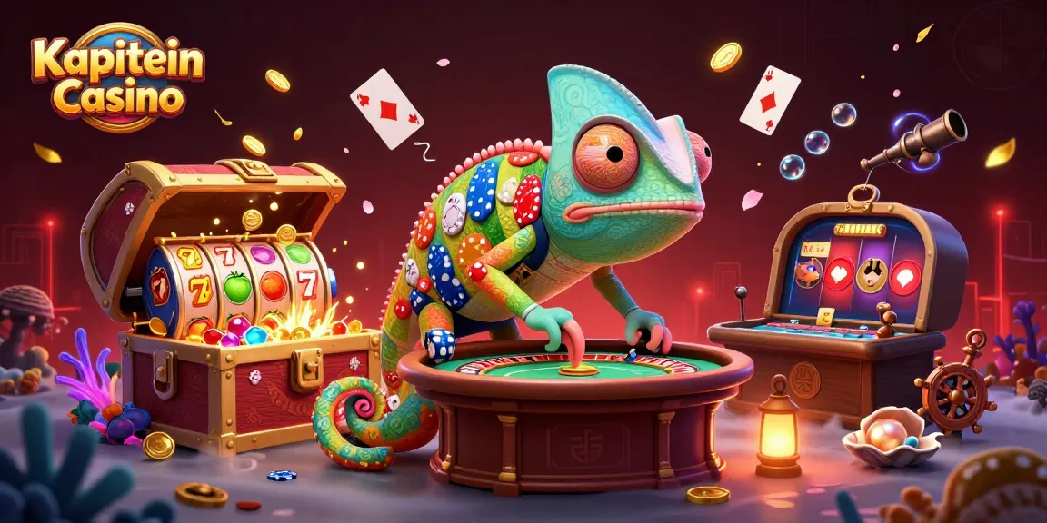Kapitein Casino menawarkan pengalaman bermain slot yang memikat dengan chameleon pemilik kasino yang berwarna-warnai dan simbol jackpot.