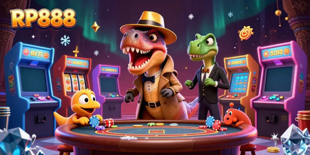 Experience the thrilling RP888 slot game scene with vibrant characters and arcade elements.