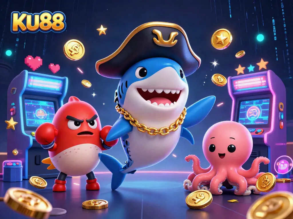 Join the excitement at KU88 with a vibrant arcade and cartoon sea creatures!