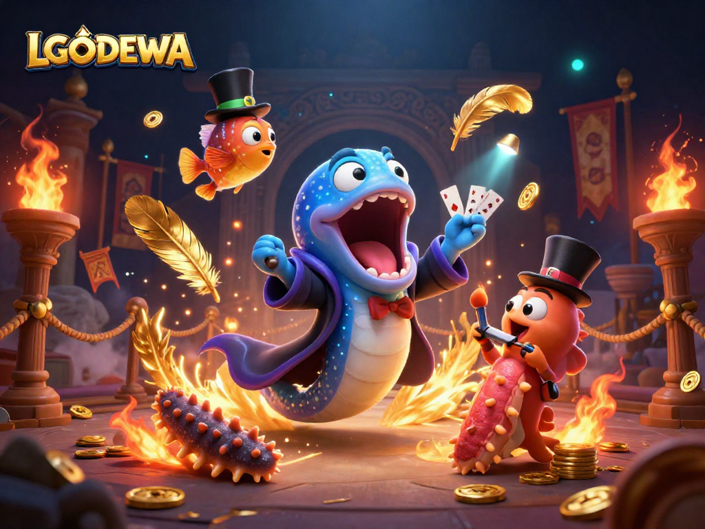 Engage with LGODEWA's thrilling magic act featuring unique casino elements and vibrant sea creatures.