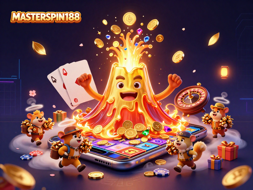 Engage with MASTERSPIN188 and discover treasures erupting from a triumphant golden volcano.