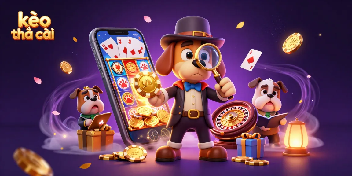 Kèo nhà cái players strategizing in a vibrant casino atmosphere with cartoon detective characters, poker chips, and lively gaming elements.