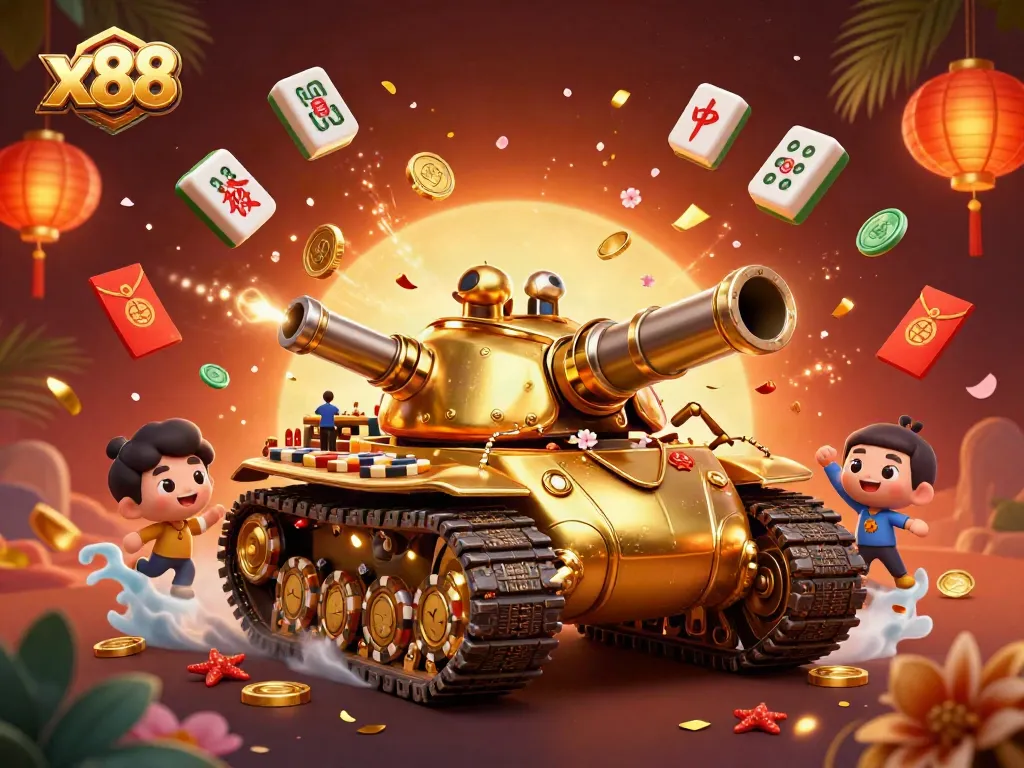Experience thrilling gameplay with the x88 massive golden beetle tank revealing a miniature casino inside.