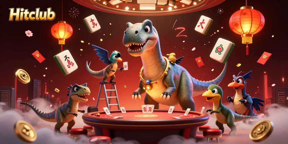 Experience Hitclub with a dynamic casino scene featuring dinosaurs and playing cards.
