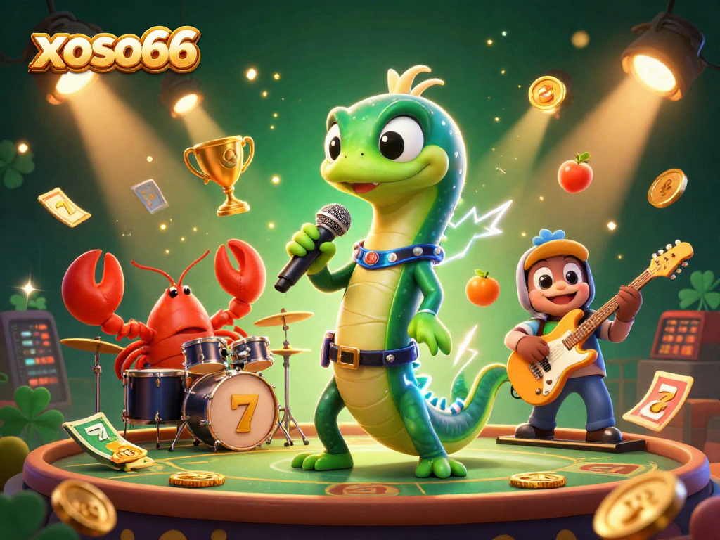 Experience the excitement of xoso66 with a 3D electric eel DJ and casino elements in a vibrant underwater scene.