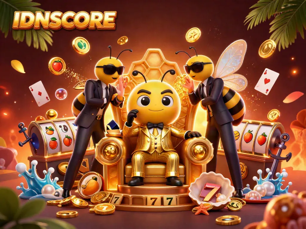 Experience thrilling gaming moments with IDNSCORE’s vibrant slot adventures, showcased in a rich 3D scene.