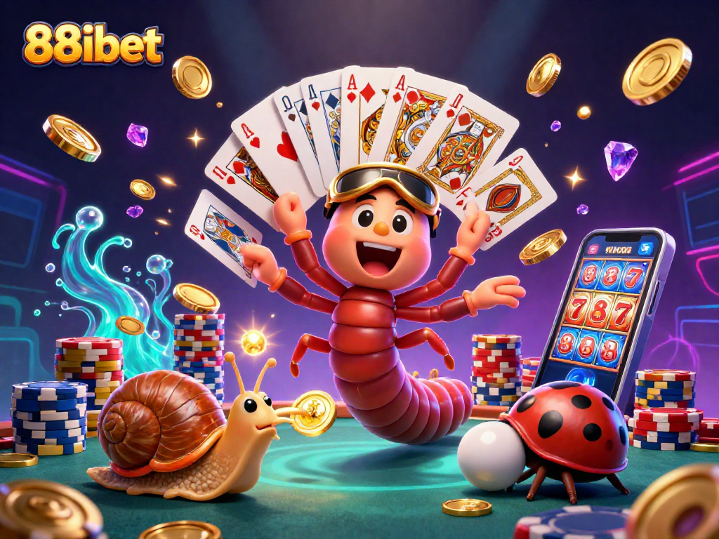Experience thrilling gameplay with 88ibet's exciting casino and slot elements in a captivating illustration.