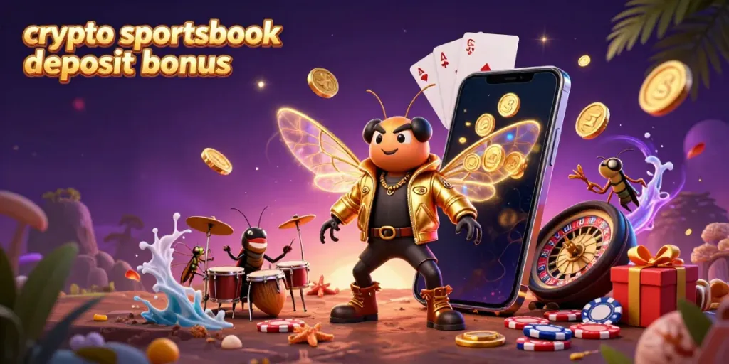 Experience the excitement of a crypto sportsbook deposit bonus with our vibrant 3D illustration of gaming fun.