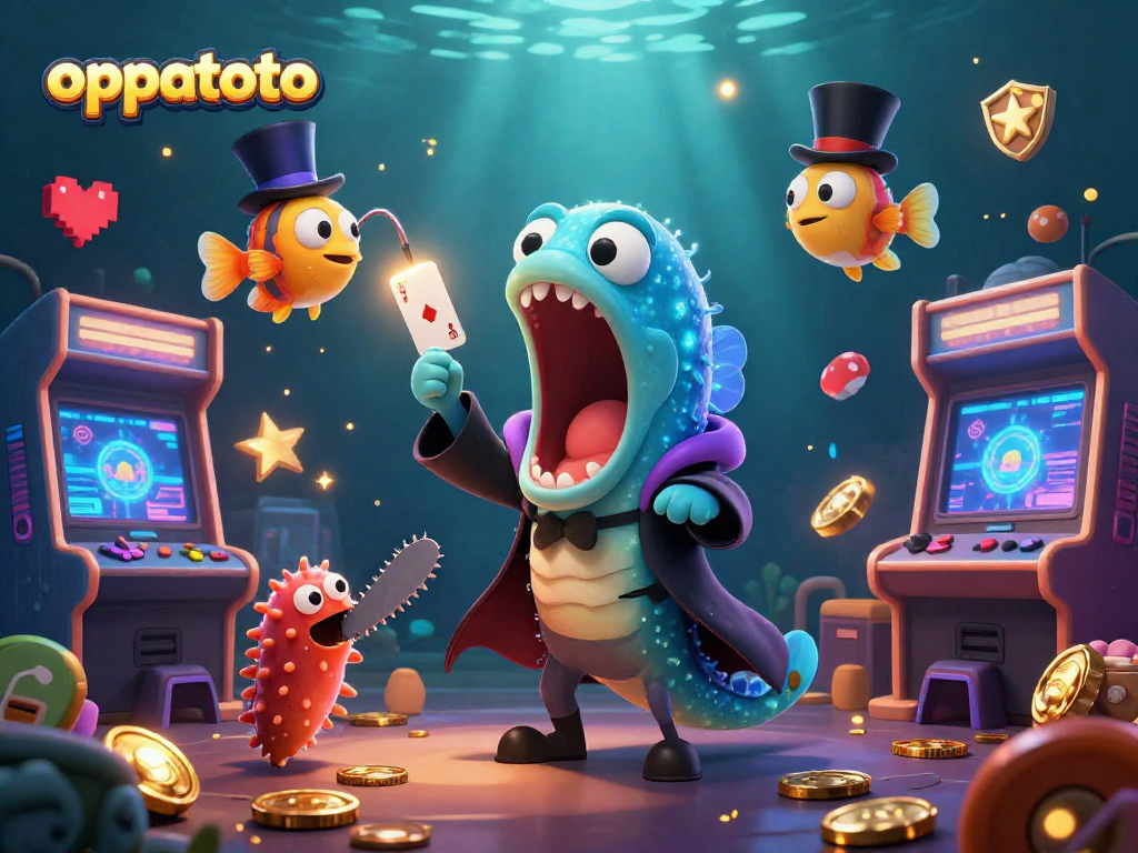 Enhance your gambling experience with oppatoto's vibrant 3D illustration showcasing exciting card tricks and game excitement.