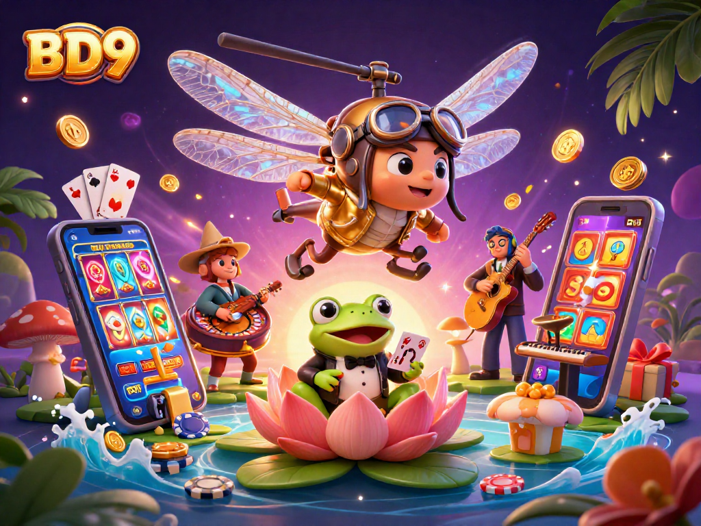 BD9 players enjoy thrilling games at a lily pad casino with vibrant characters and action.