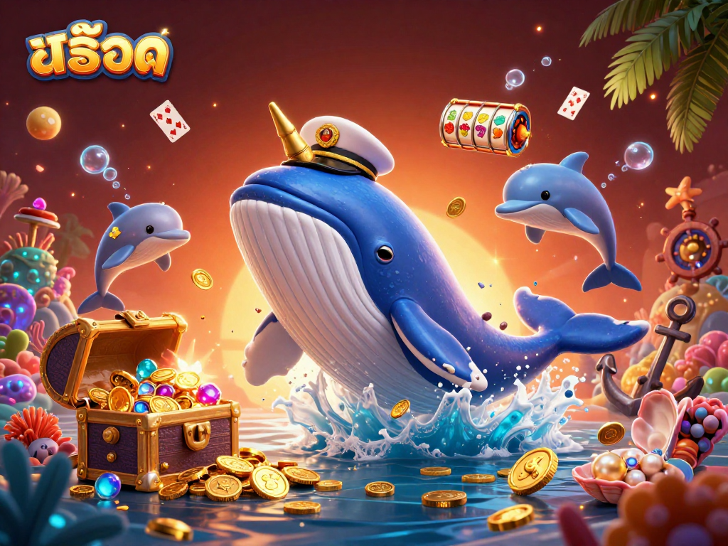 Experience thrilling สล็อต action with playful dolphins, a whale captain, and underwater treasures.