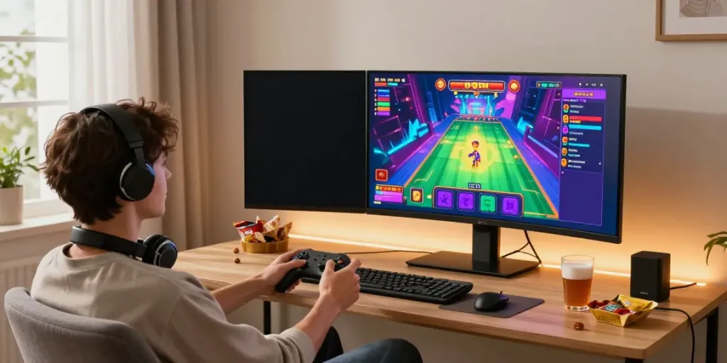 Engaging yumetoto online gaming setup with vibrant visuals and cozy atmosphere.