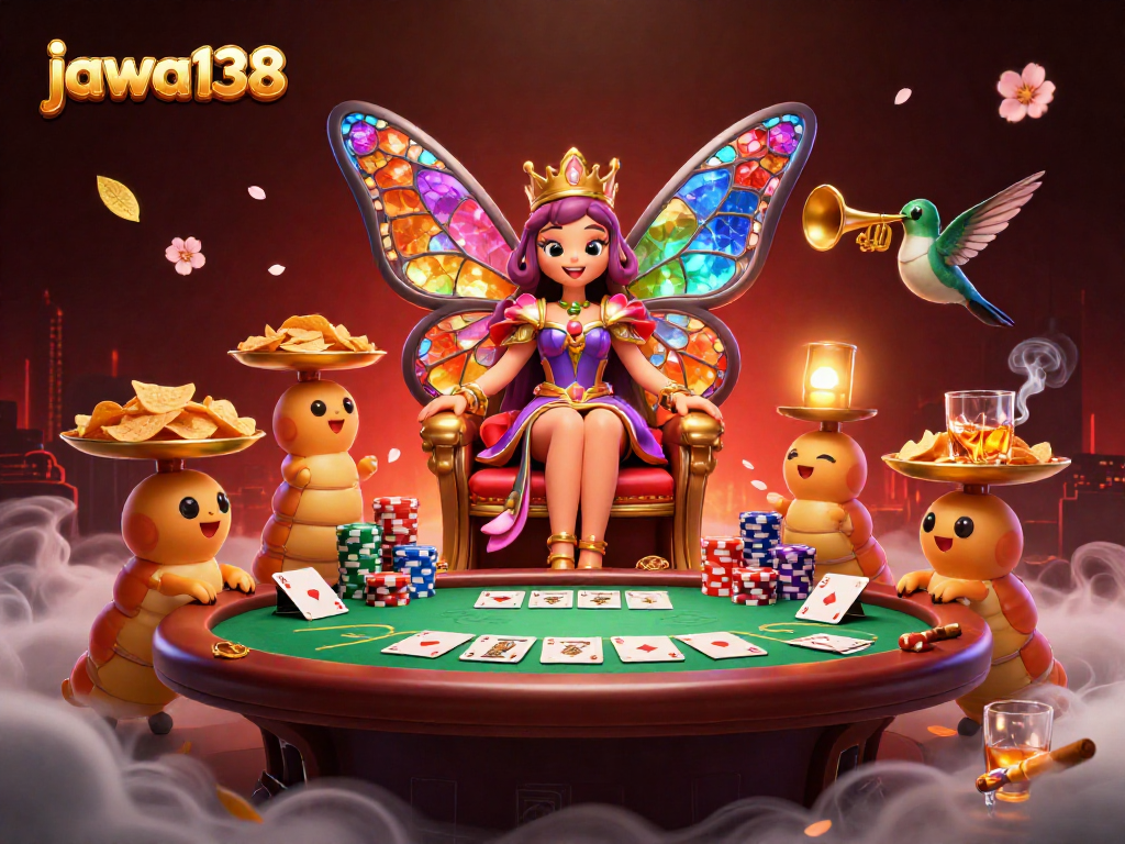 Experience top gambling excitement with jawa138 through a vibrant poker scene featuring animated characters and dynamic elements.