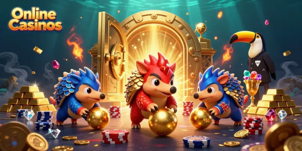 Engage in thrilling Online Casinos action with pangolins, poker chips, and treasures!