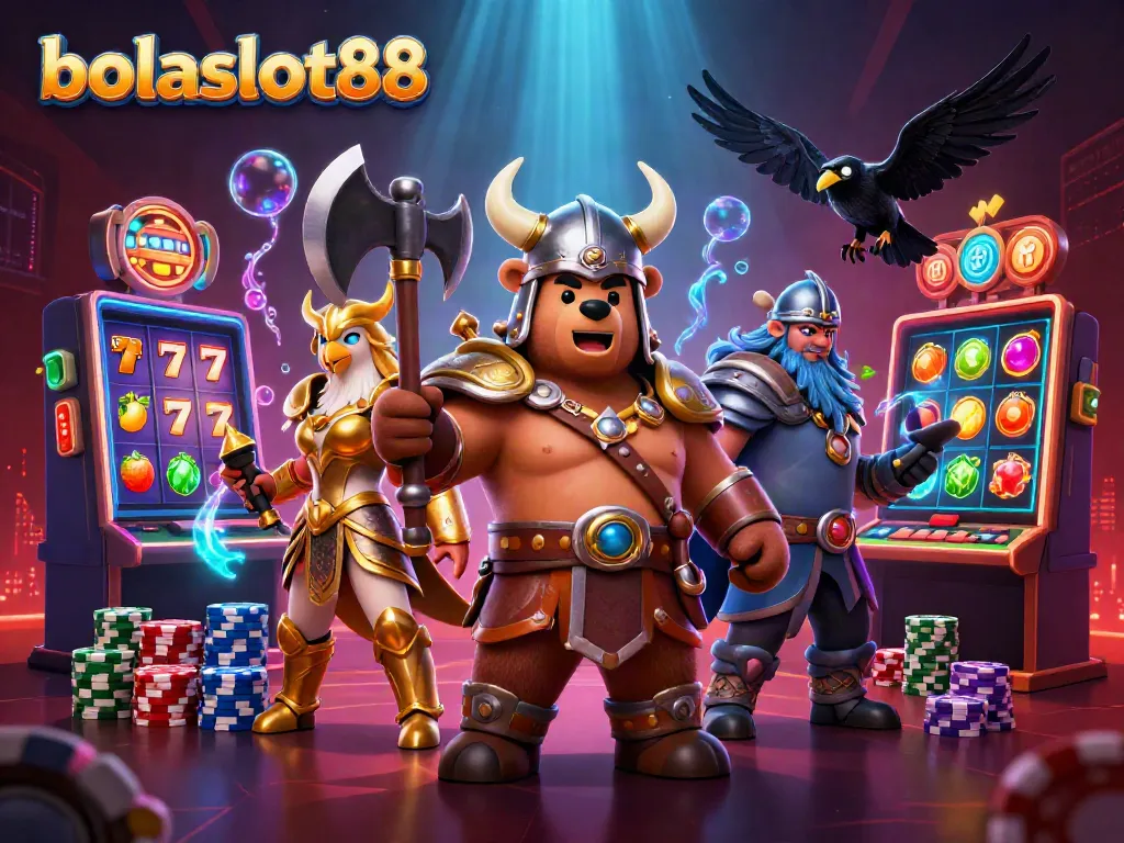 Experience the excitement of bolaslot88 with a vibrant casino scene featuring energetic characters and dynamic game elements.