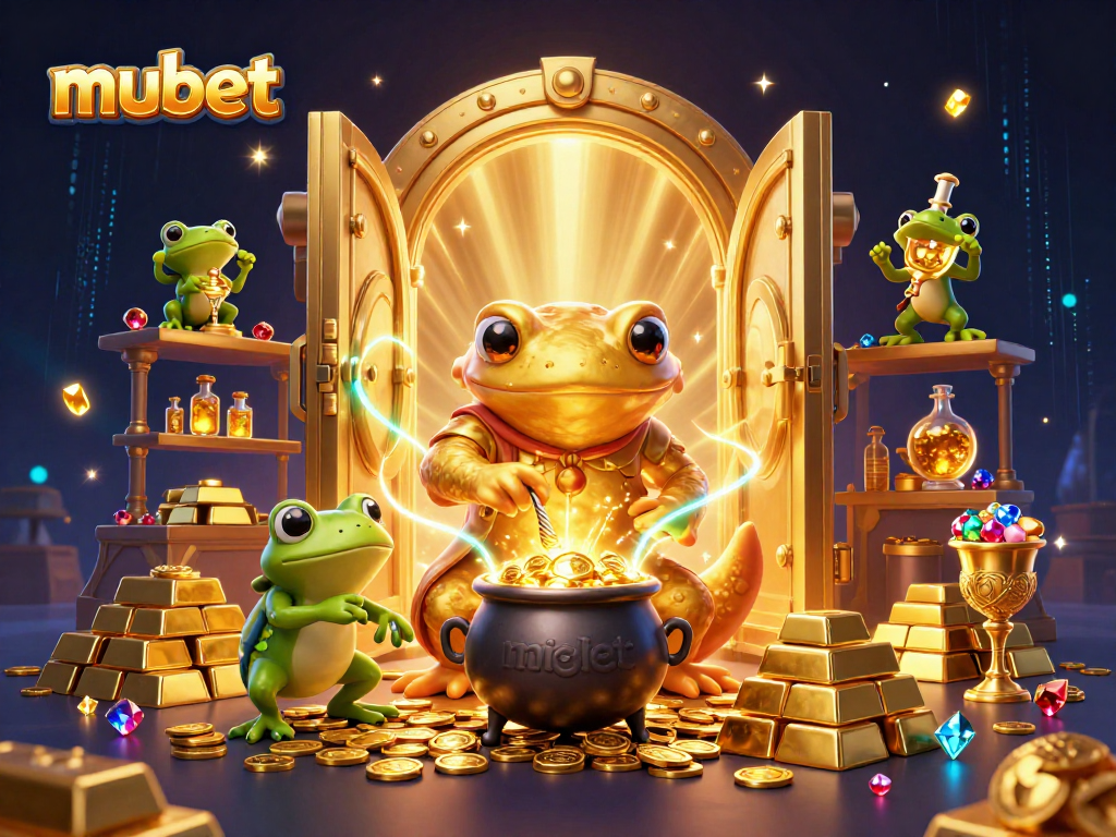 Engaging "mubet" illustration featuring a golden salamander alchemist in a casino setting, creating gold coins.