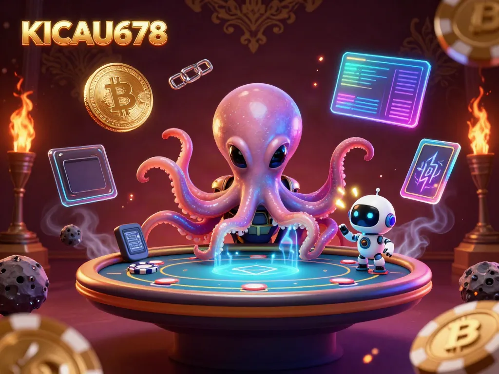 Engage in thrilling gameplay with KICAU678's alien octopus dealer at a cosmic casino table.