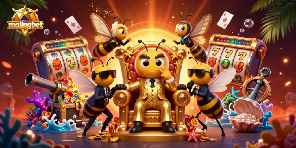 Malingbet mempersembahkan ilustrasi 3D kasino dengan raja lebah dan penjaga wasp
