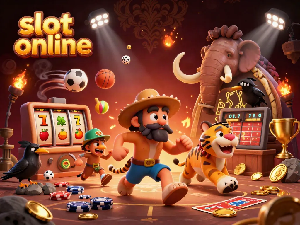 Engage with dynamic slot online action featuring caveman and sabertooth tiger amidst lively casino elements.