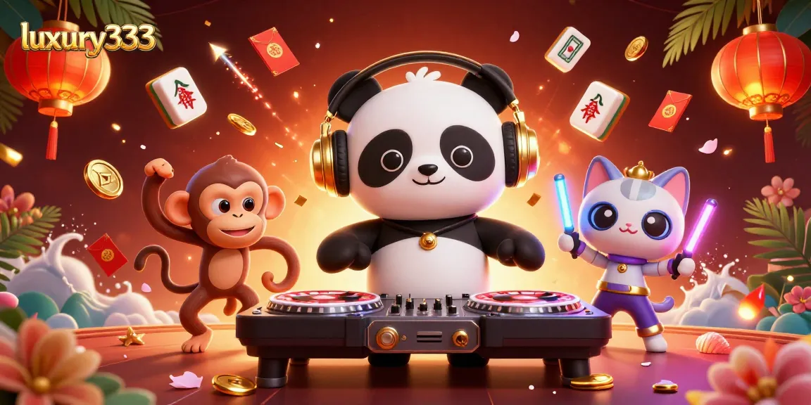 Luxury333 menghadirkan DJ panda dan karakter lainnya beraksi di kasino.