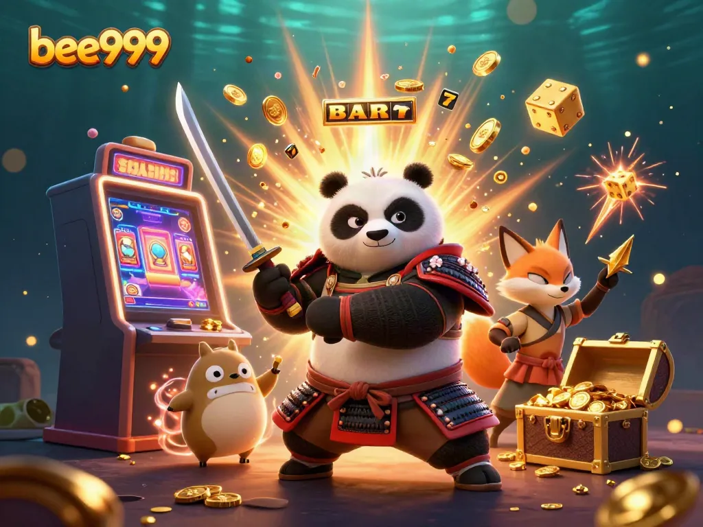 Experience the vibrant gameplay action of bee999 with samurai panda, ninja fox, and magical tanuki.