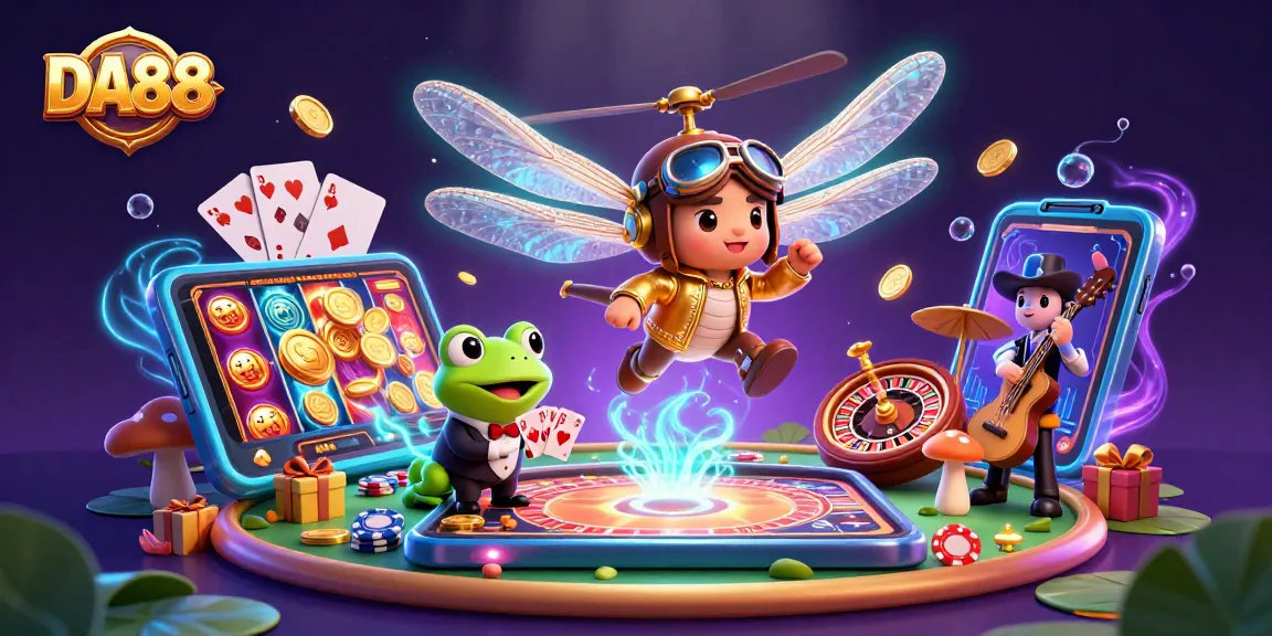 Experience DA88's enchanting gaming with a dragonfly pilot, frog dealer, and lively jazz musicians.