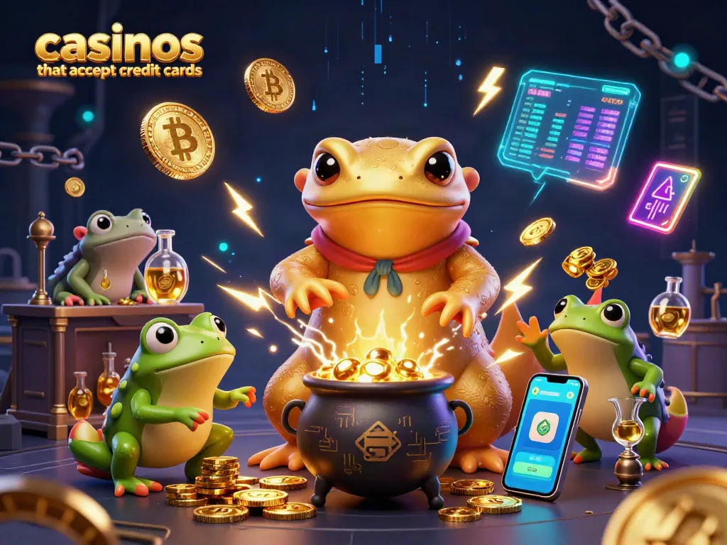 Engage with casinos that accept credit cards through a magical scene of alchemy and gold.