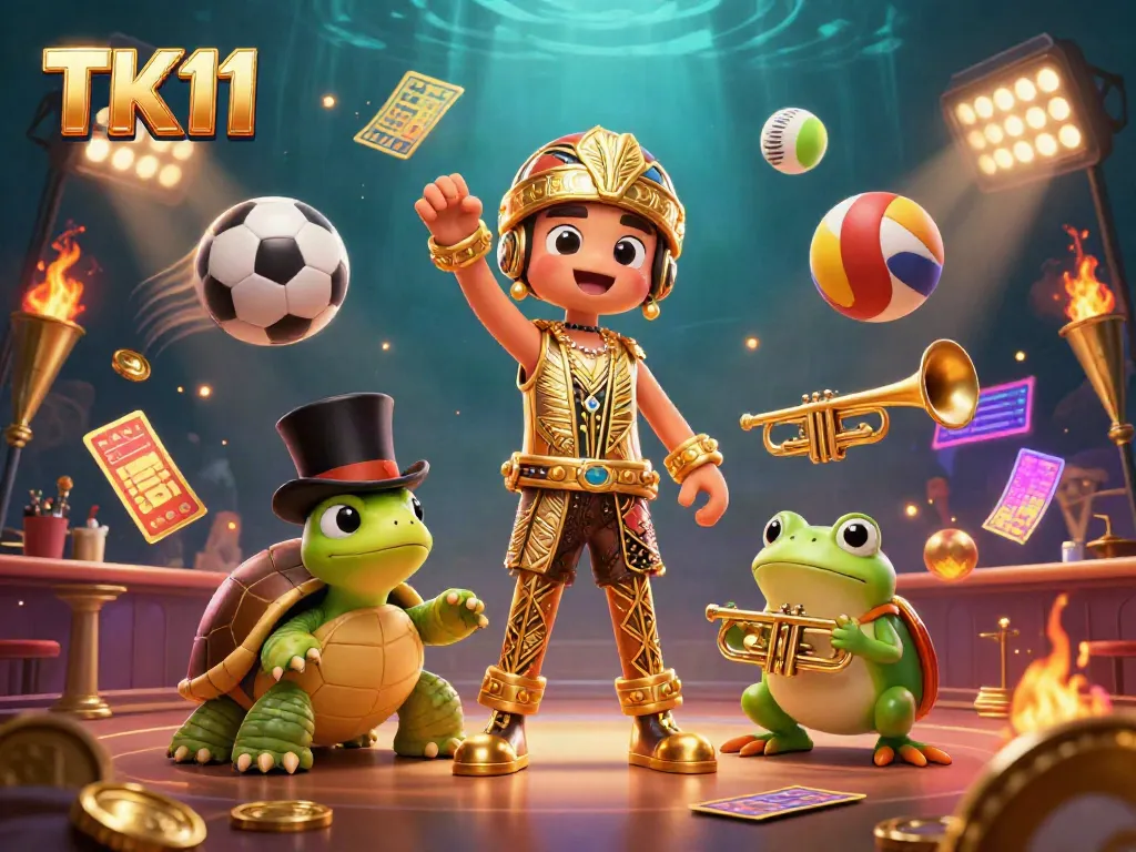 Experience the excitement of TK11 with a lively scene featuring colorful characters and dynamic sports elements