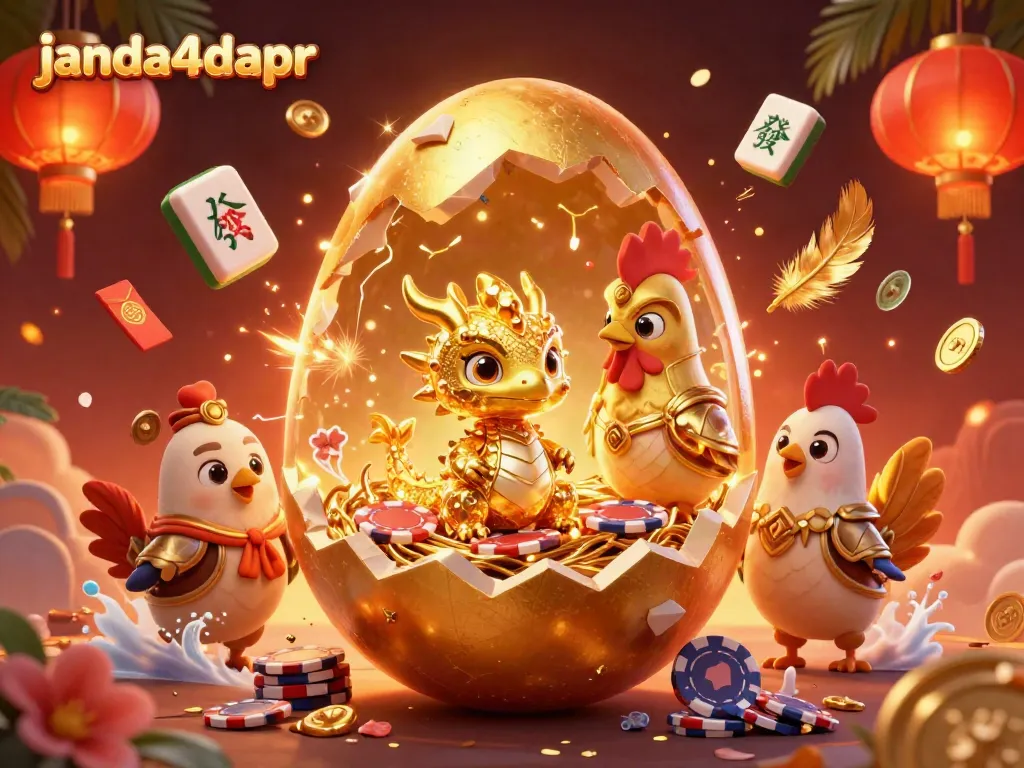 Permainan janda4dapr yang menarik dengan naga emas dan chip poker, menggambarkan keseruan digital.