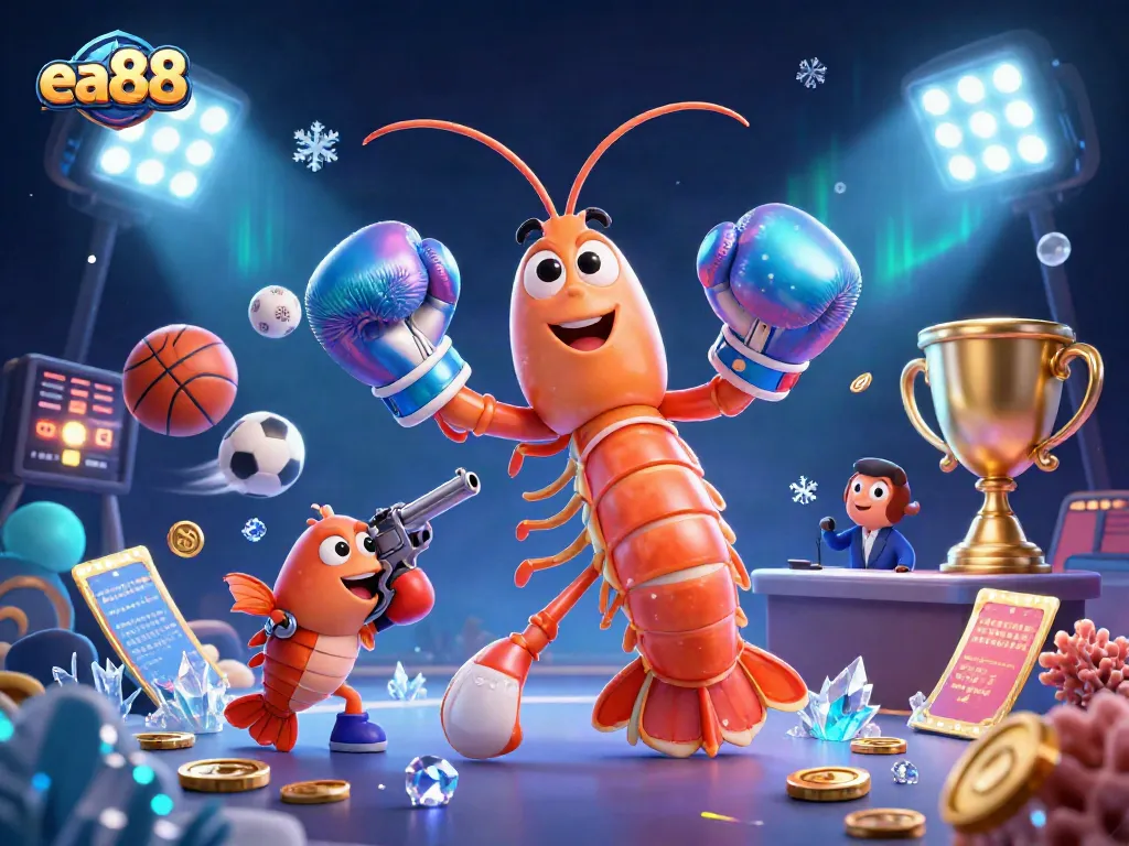 ea88 betting showdown with vibrant sports elements and dynamic characters in a lively casino scene