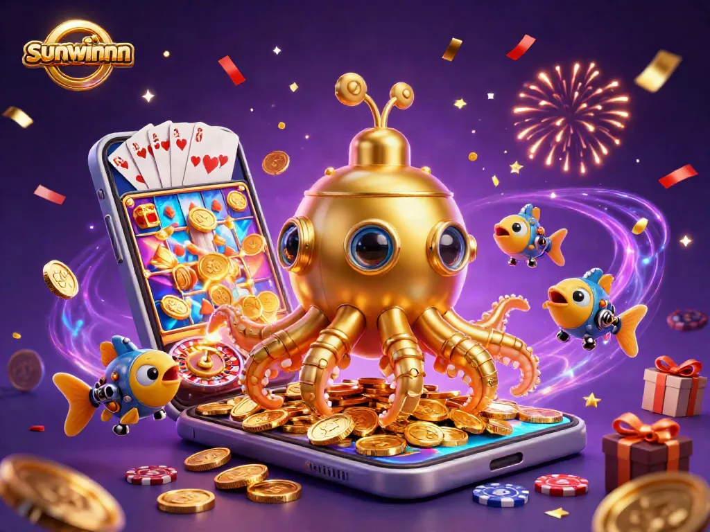 Experience exciting gameplay with sunwinnn as the golden kraken submarine surfaces in a sea of winning coins.