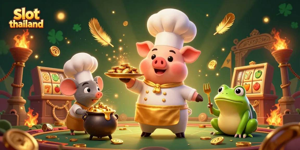 Experience the excitement of slot thailand with animated characters enjoying gold coins in a vibrant casino scene.