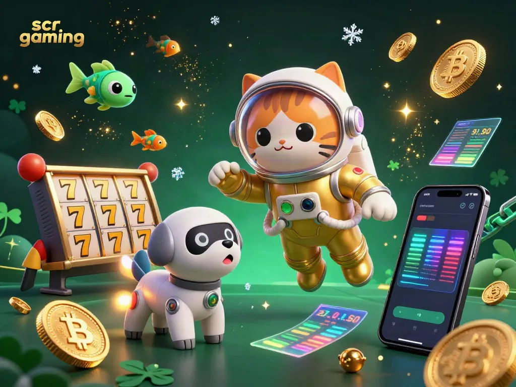 Experience the excitement of scr gaming with a golden astronaut cat and jackpot-themed elements.