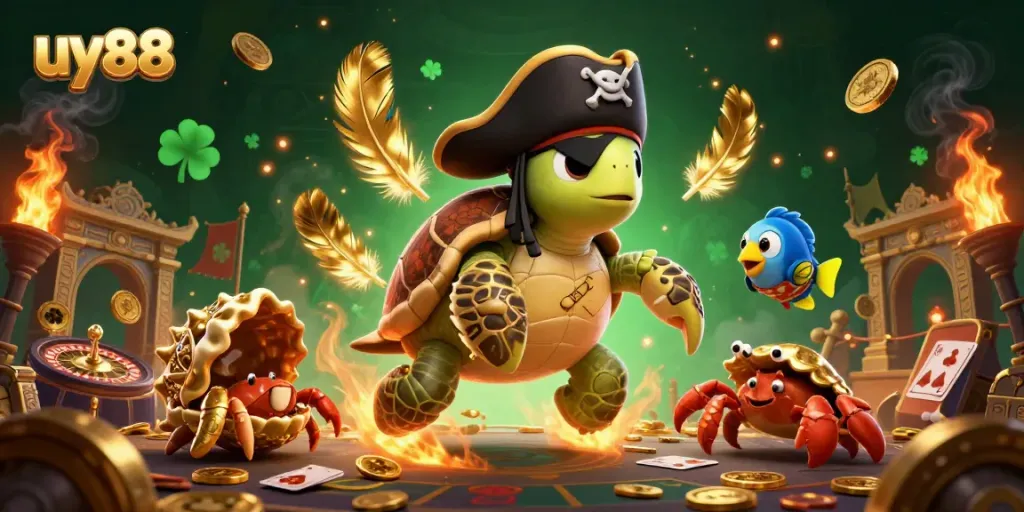 Engaging casino live scene featuring uy88's vibrant characters along with roulette and coins, perfect for thrilling gameplay.
