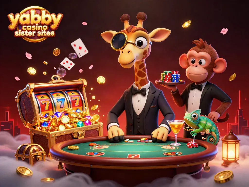 Experience the excitement of yabby casino sister sites with a vibrant 3D scene of characters and lively casino elements.