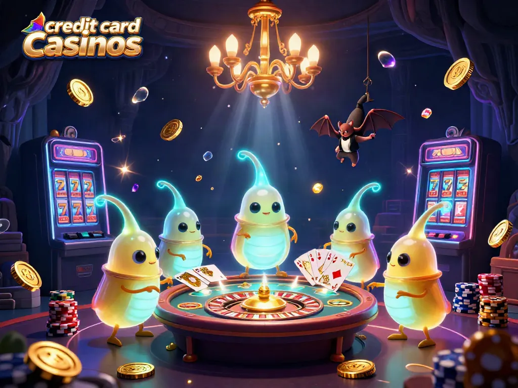 Experience the excitement of credit card casinos with glowing glowworms and vibrant game elements.