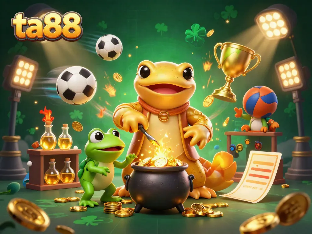 Experience winnings with ta88 in a vibrant 3D illustration filled with dynamic casino elements and characters.