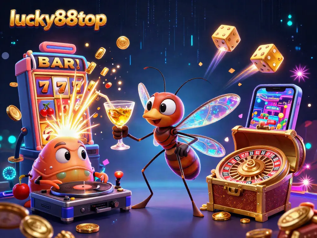 Experience exciting gameplay at lucky88top with a vibrant casino illustration featuring classic slot symbols.