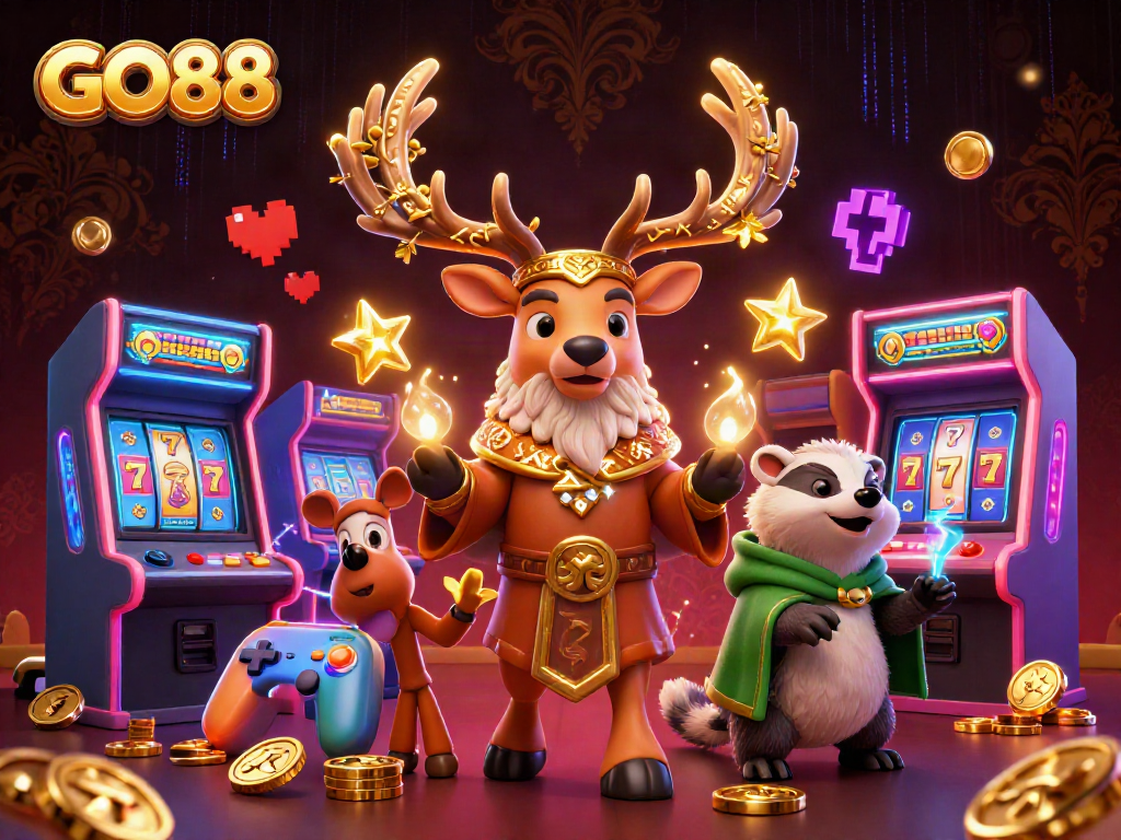 Engage with GO88's vibrant casino world, featuring enchanting characters amidst thrilling gaming elements.