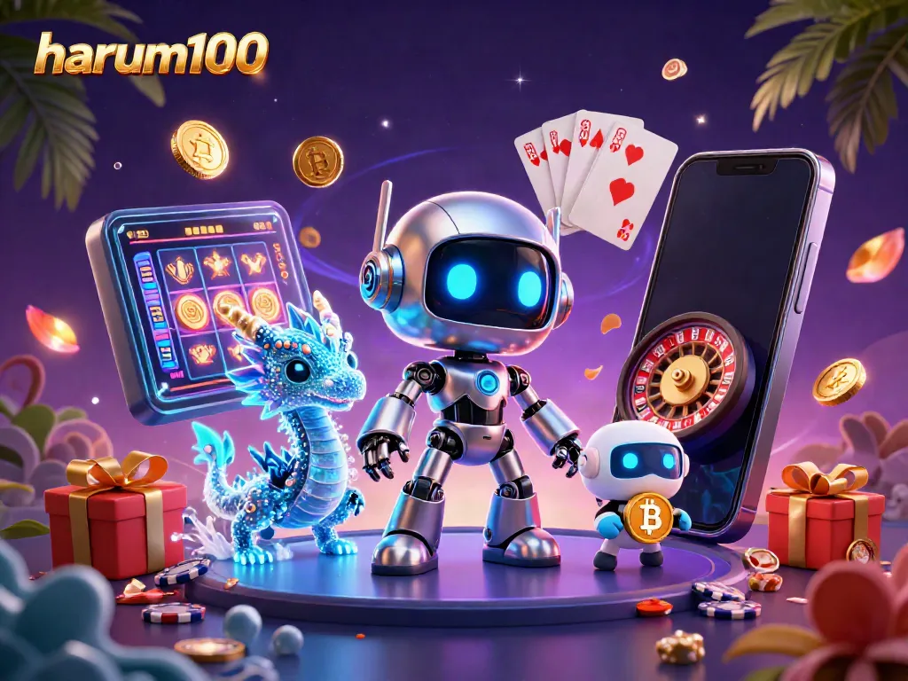 Permainan slot gacor mudah maxwin di harum100 dengan slot game dan simbol bitcoin.