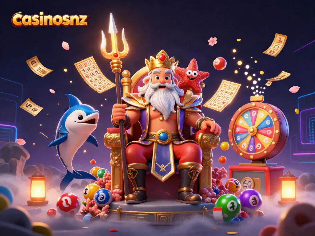 Play at casinosnz with vibrant lottery games featuring Neptune and a samurai!