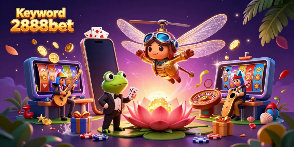 Engage with exhilarating gameplay in Keyword 2888bet, where a dragonfly pilot and frog croupier animate the casino.