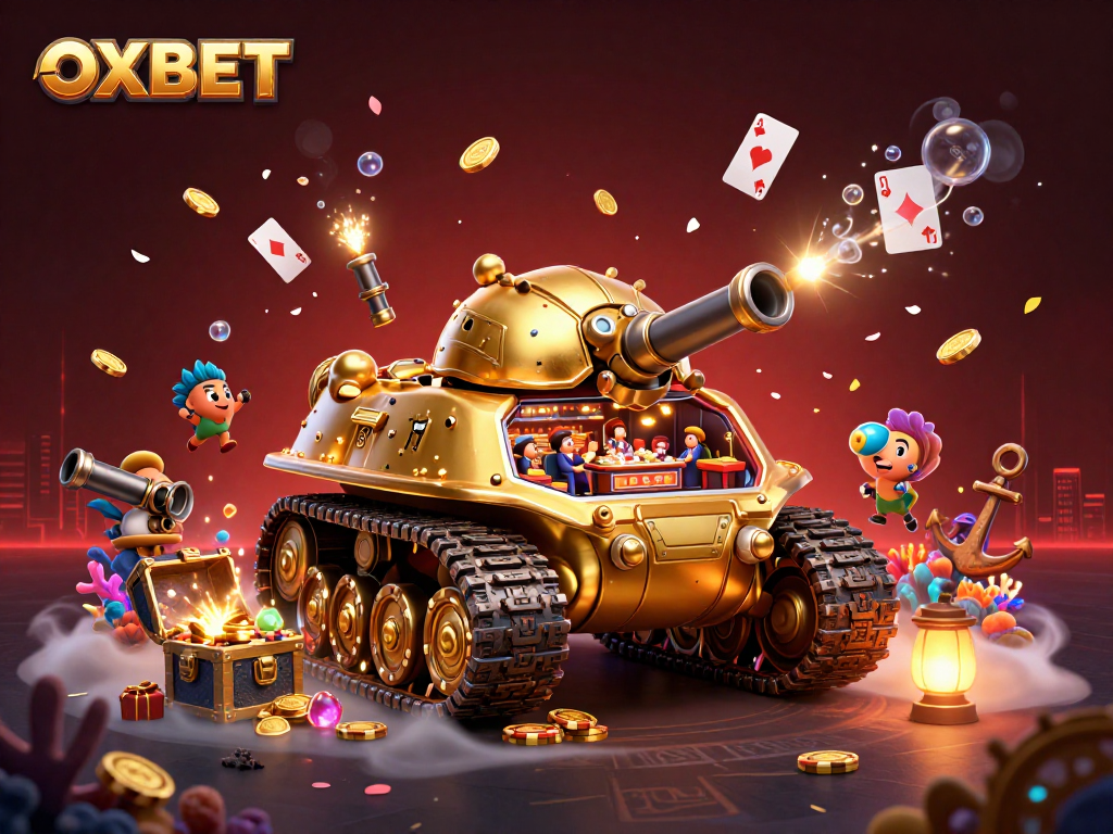 Engage in OXBET's vibrant online casino action with a dynamic 3D illustration showcasing a mini casino scene.