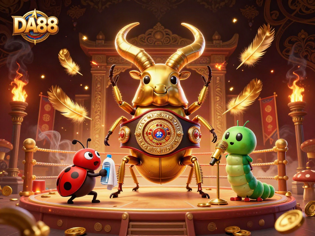 DA88 showcases thrilling casino action with a giant stag beetle and vibrant fight scene.