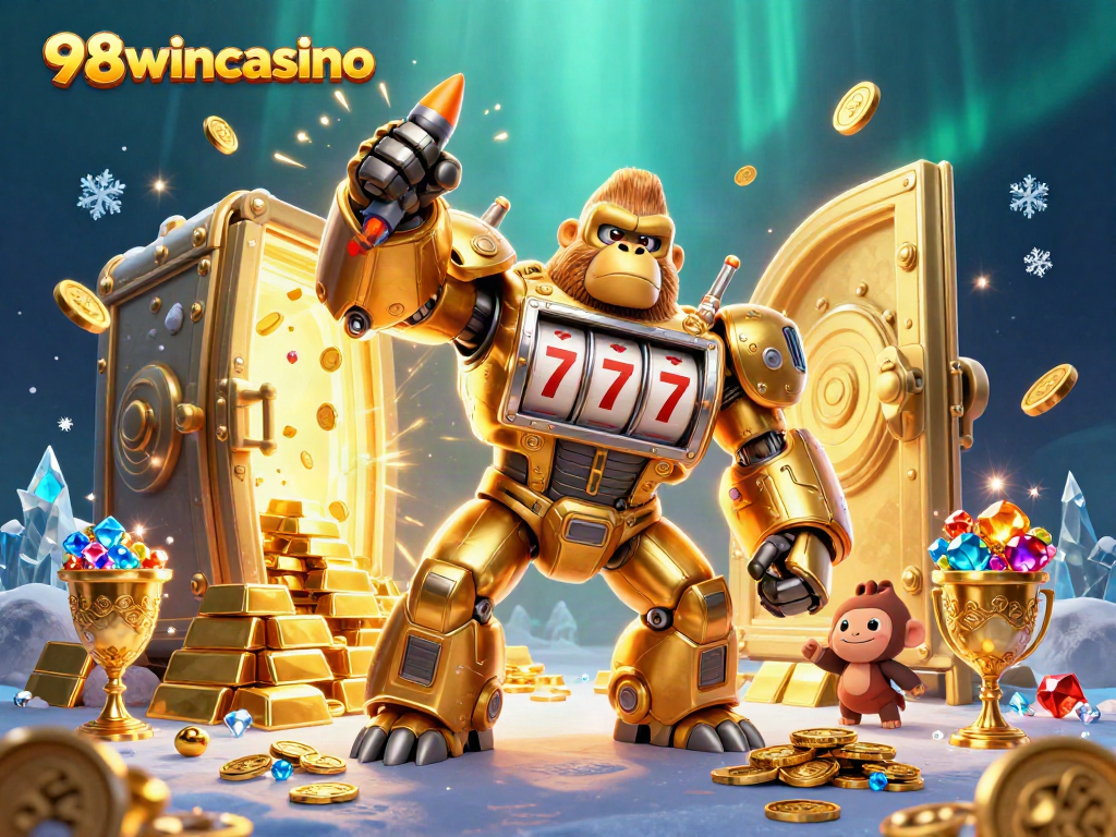 Engage with 98wincasino's thrilling adventure featuring a golden gorilla mech and explosive winnings