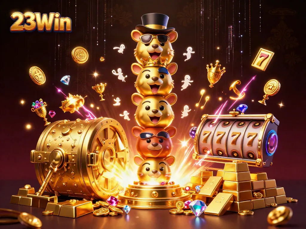 Interact with the vibrant 23Win online casino scene featuring a dynamic totem and rich game elements.