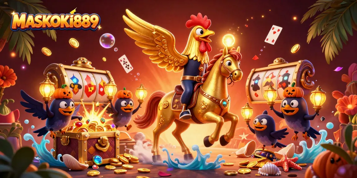 Engage with thrilling casino moments at MASKOKI889 featuring a golden rooster in an enchanting 3D illustration.