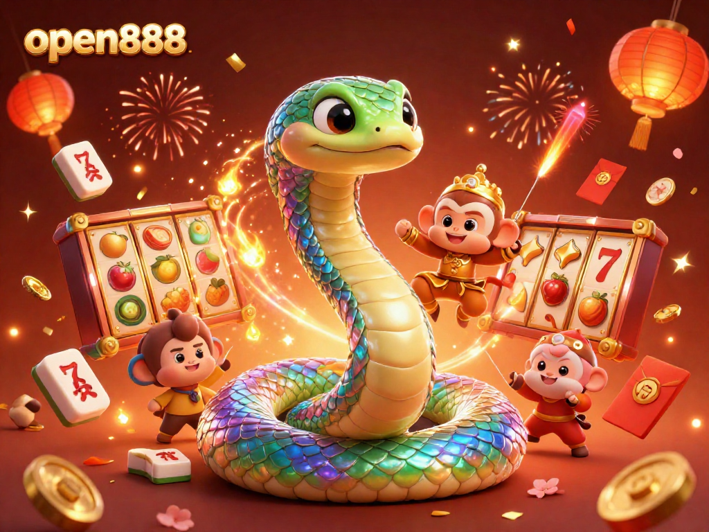 Experience the excitement of open888 as magical creatures celebrate with spinning slots and vibrant elements.