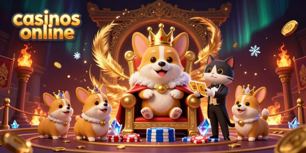 Los casinos online ofrecen experiencias de juego con un corgi real y su mayordomo en una escena llena de energía.
