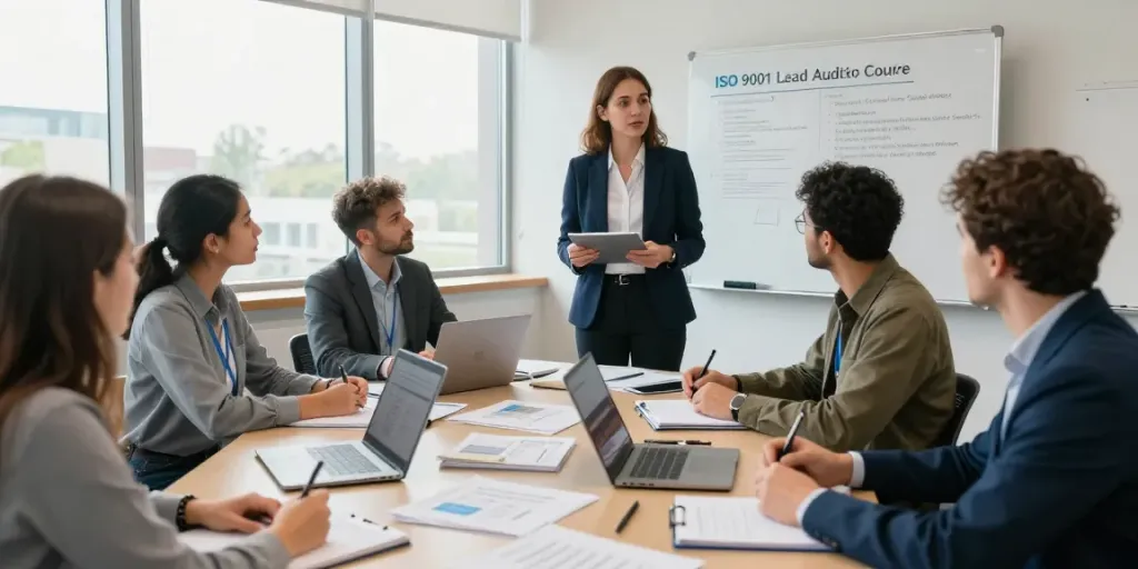 ISO 9001 Lead Auditor Course training session with participants learning auditing techniques and best practices.